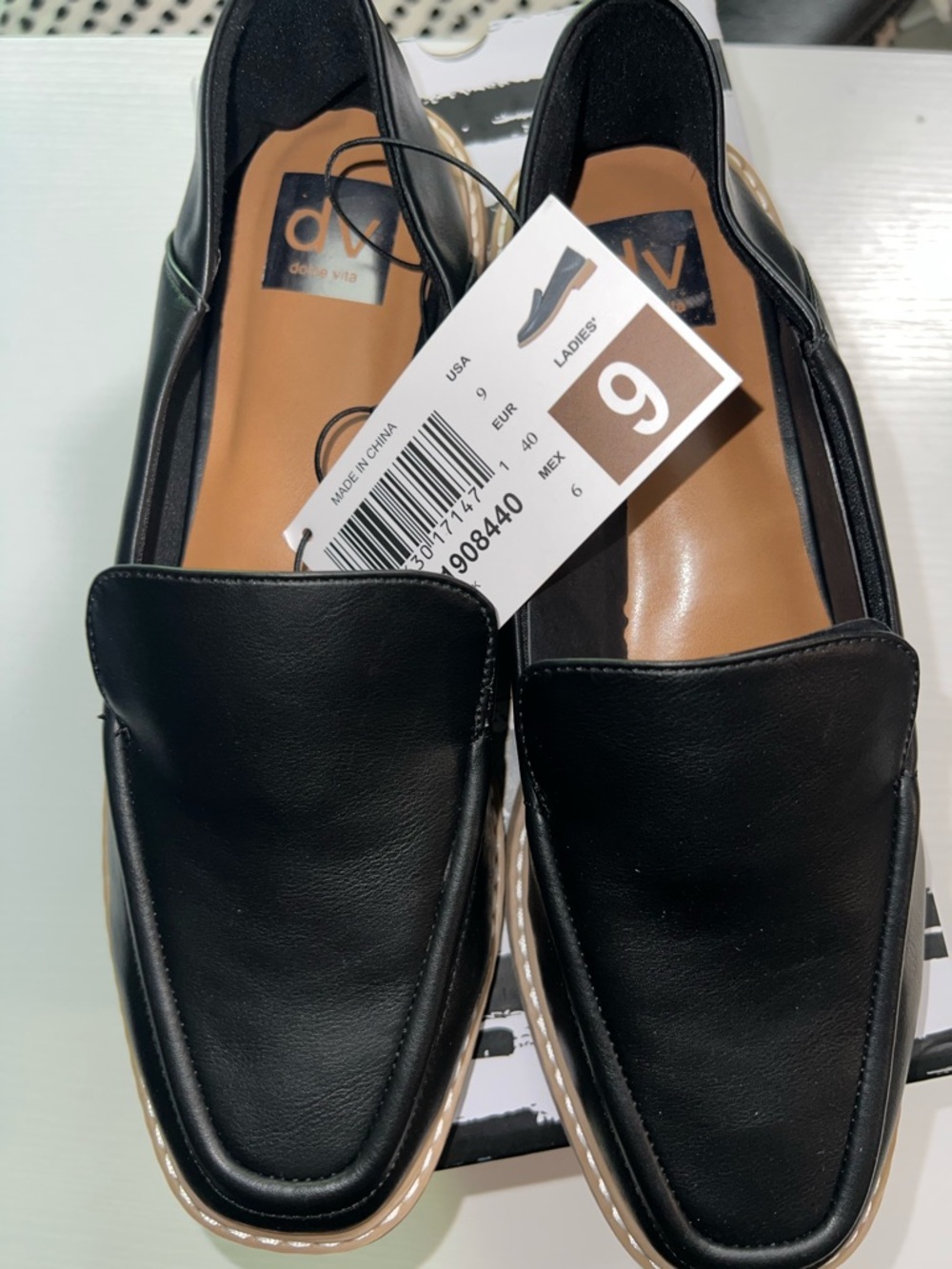 DV by Dolce Vita Black Leather Slip-On Loafers with Tan Insole
